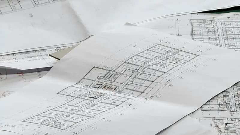 Architectural drawings spread across a table